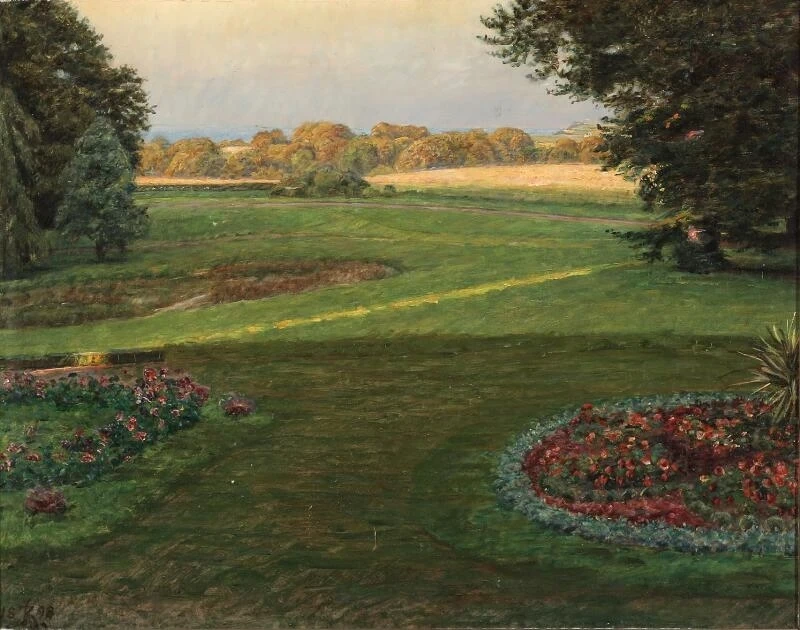 Kristian Zahrtmann - 129, Veduta delle aiuole nel parco di Nordfeld sull'isola Moen, 1898
